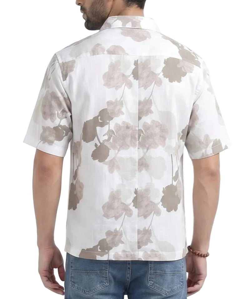 BEIGE FLORA STATIC DRIP SHIRT