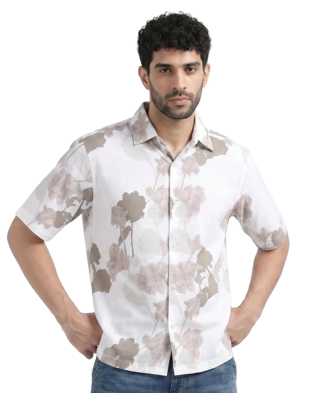 BEIGE FLORA STATIC DRIP SHIRT