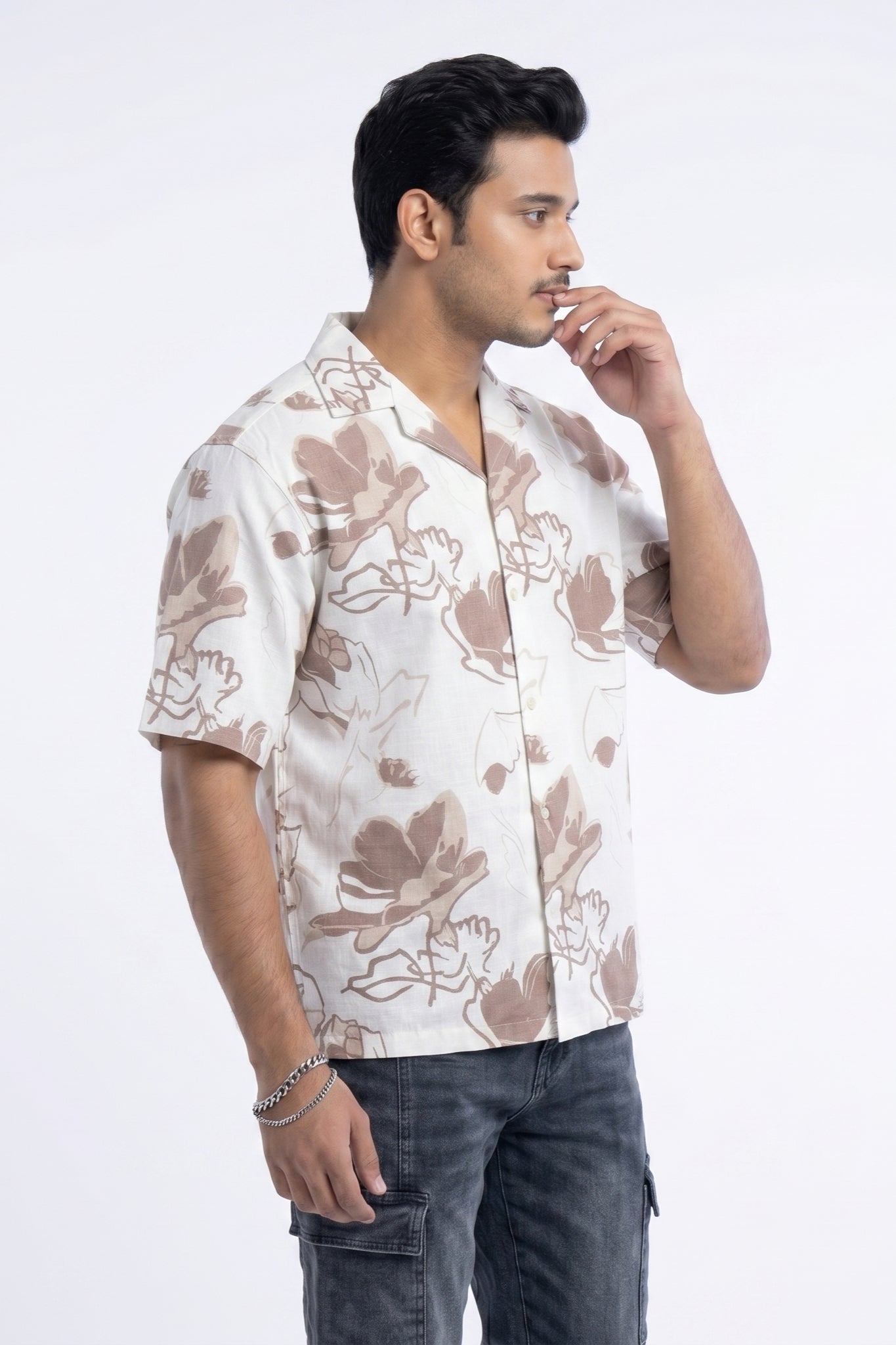 BEIGE FLOWER STATIC DRIP SHIRT