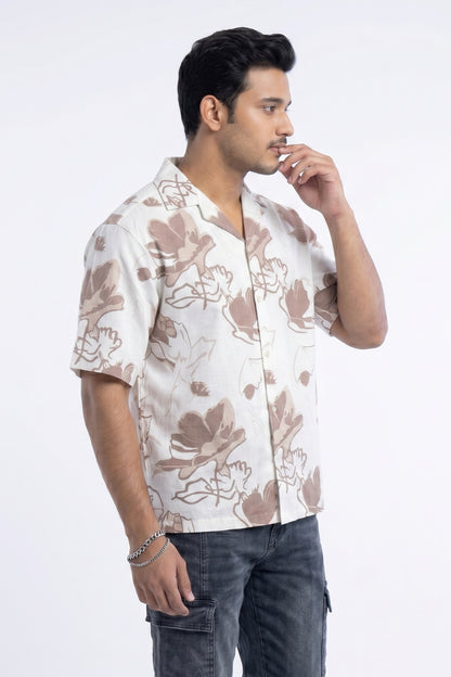 BEIGE FLOWER STATIC DRIP SHIRT