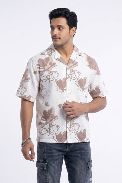 BEIGE FLOWER STATIC DRIP SHIRT