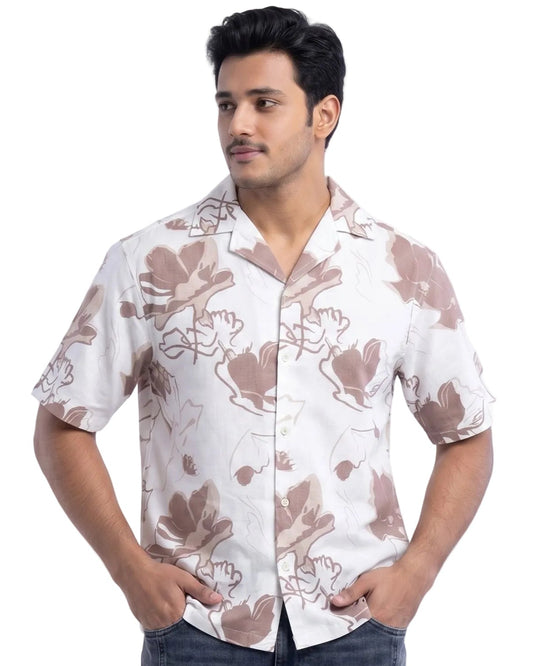 BEIGE FLOWER STATIC DRIP SHIRT