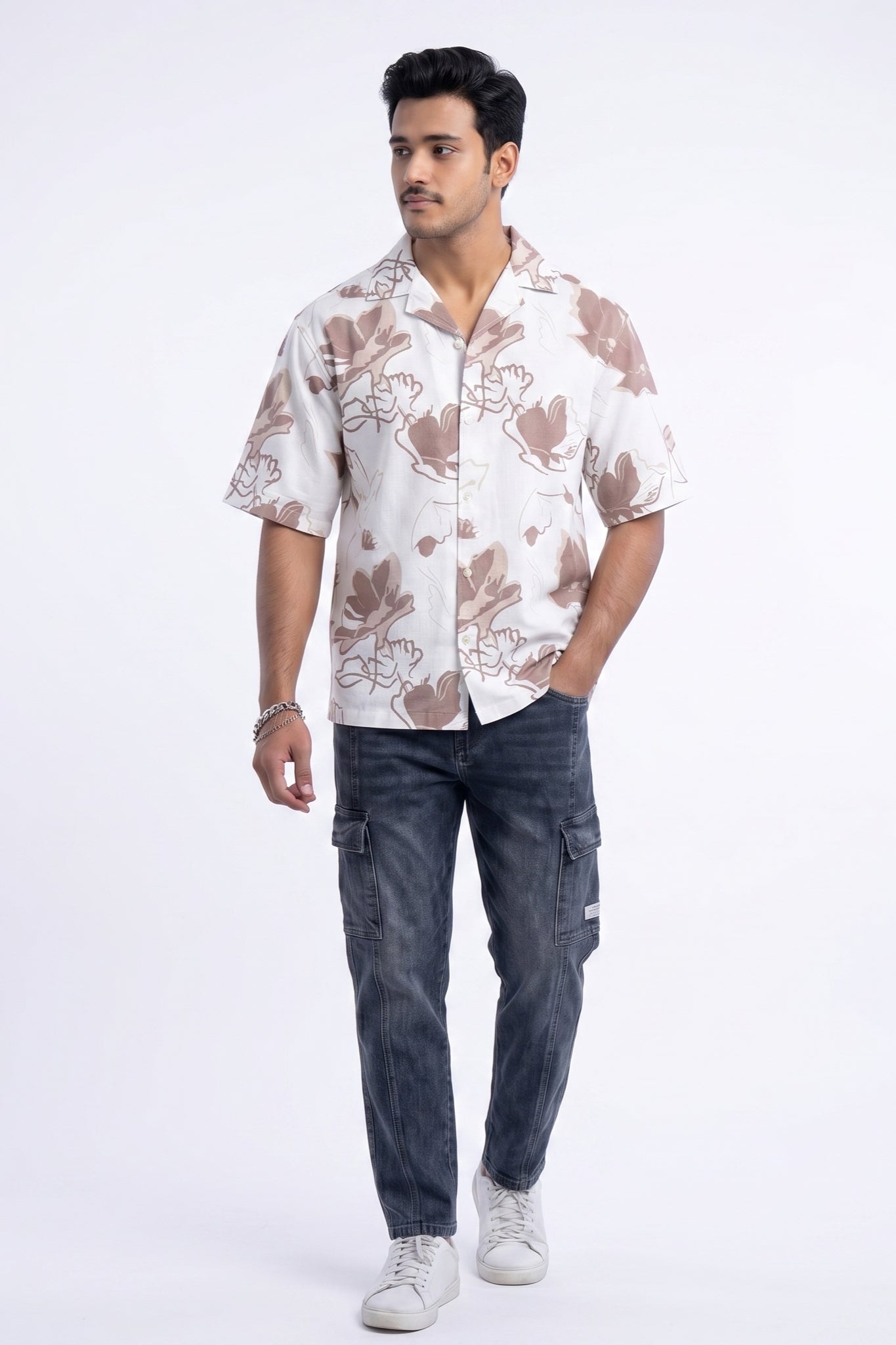 BEIGE FLOWER STATIC DRIP SHIRT