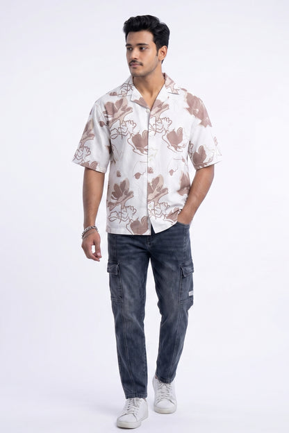 BEIGE FLOWER STATIC DRIP SHIRT