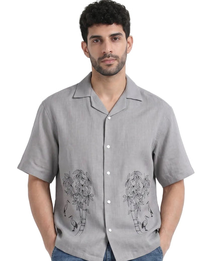 GRAY OFF BEAT LUXE LINEN SHIRT