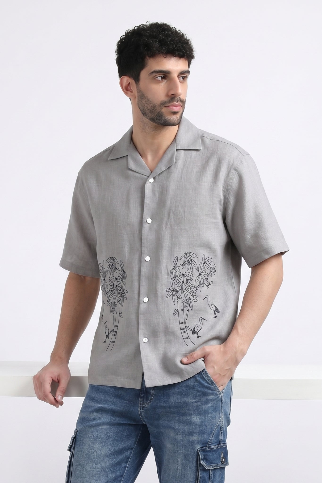 GRAY OFF BEAT LUXE LINEN SHIRT