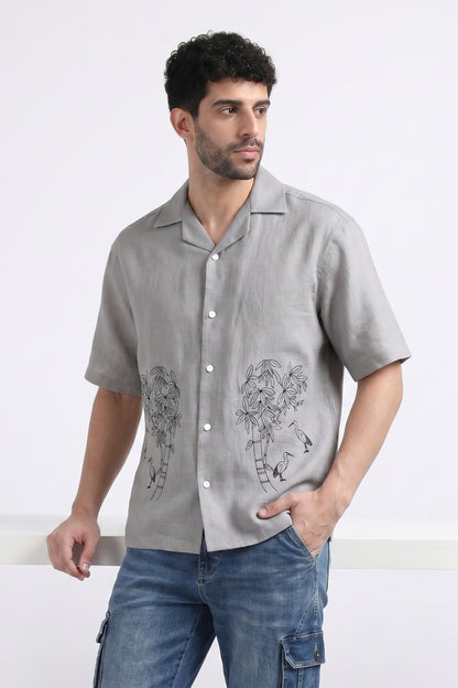 GRAY OFF BEAT LUXE LINEN SHIRT