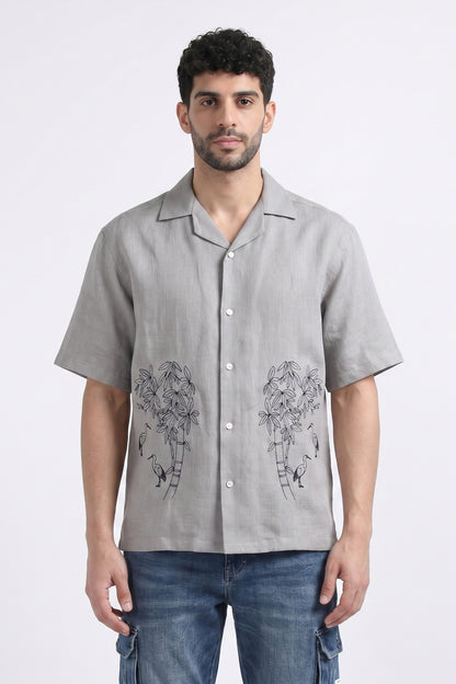 GRAY OFF BEAT LUXE LINEN SHIRT
