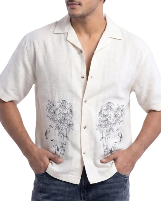 WHITE OFF BEAT LUXE LINEN SHIRT - Chicaura All About Him